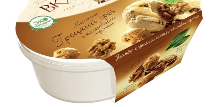 Мороженое Вкусландия пломбир с кленовым сиропом и грецким орехом 450 гр